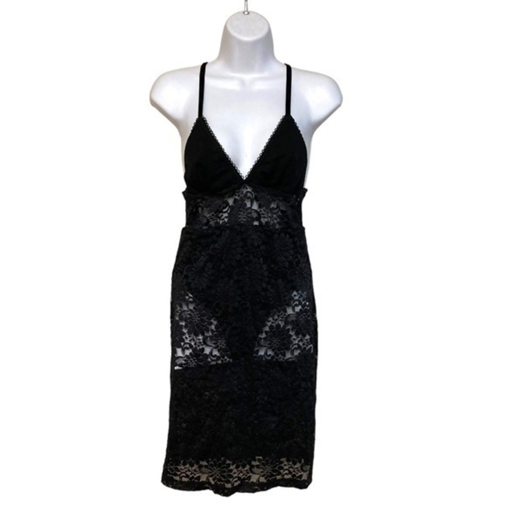 Y2K‎ lace sheer see through dress slip bodysuit S mini minkpink lingerie sexy